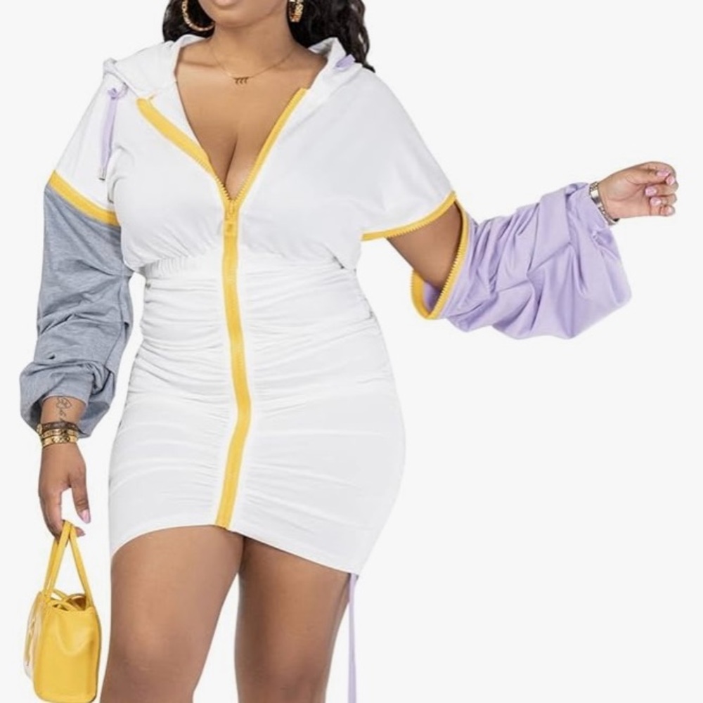 Women's Capsulle  Removable Sleeve Hooded Zipper Dress | L | White Combo NEW!!